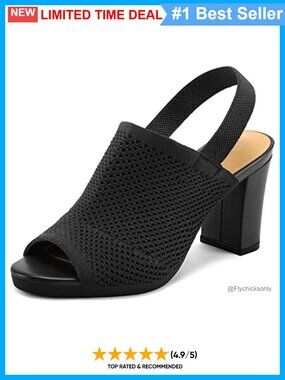 Knit Peep Toe Sandals Elastic Slingback Chunky Block Heels